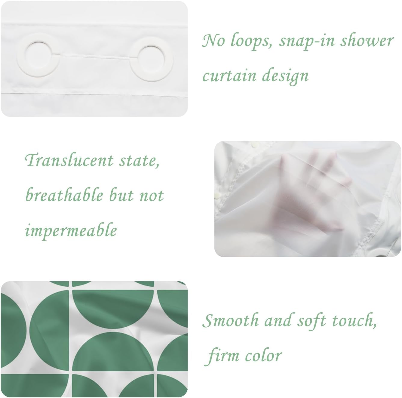 71x71 Inch Without Hook Geometric Shower Curtain and Liner Set Semicircle Green Graphic Snap in Shower Curtains for Bathroom Contemporary Math Geometry Shape Bathroom Set