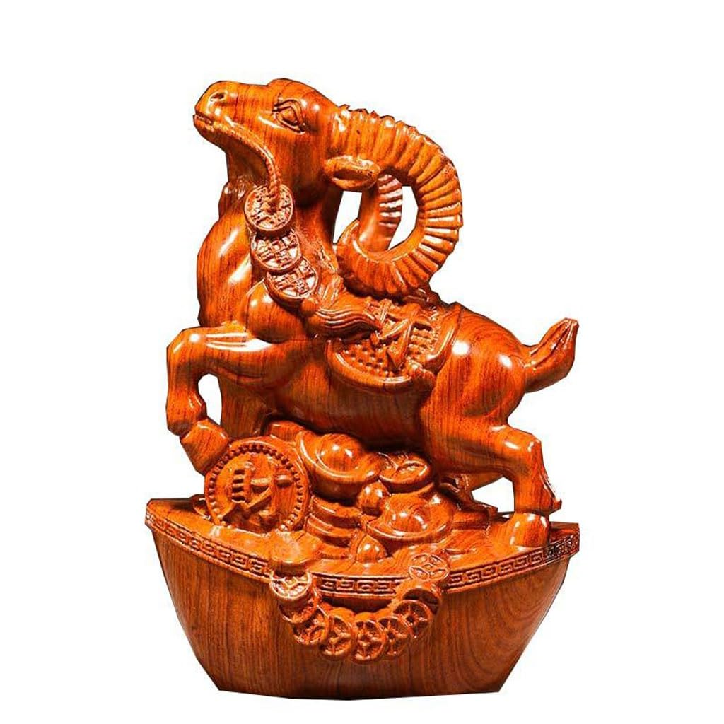 ATREDESES Office Decor Wooden Carved Sheep Ornament Solid Wood Animal Home Living Room Office Desktop Decoration Crafts Home Decor(11.81in)