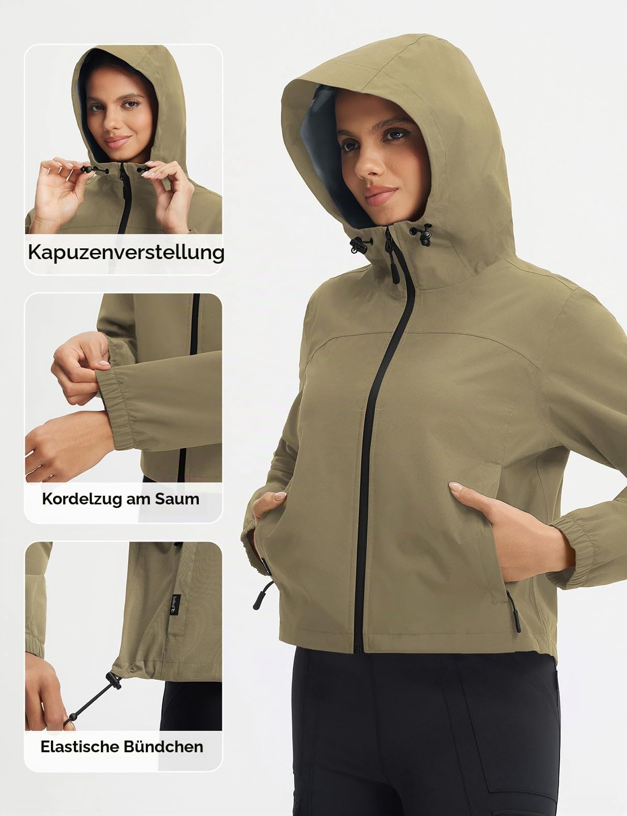 baleaf Damen Regenjacke Kurz Wasserdicht Jacke Cropped Winddicht Windjacke Windbreaker