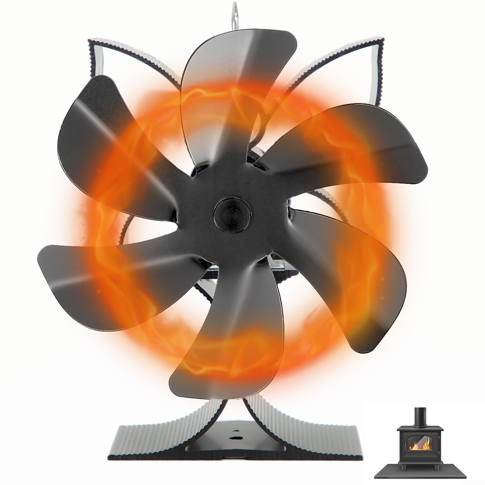 Ventola per stufa alimentata a calore per bruciatori a legna 6 pale ventilatore per camino efficiente circolazione dell'aria calda silenziosa corpo in alluminio protezione da surriscaldamento nessuna