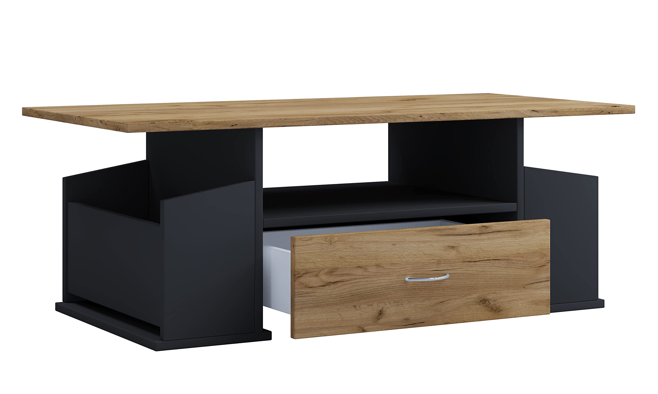 VCM Holz Couchtisch mit ausreichend Stauraum | Maße ca. H. 44 x B. 110 x T. 52 cm | Wohnzimmertisch mit Schublade - Junata Anthrazit/Honig-Eiche