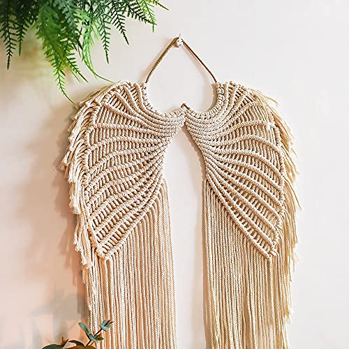 Waqia Home Angel Wings Macrame Wall Hanging Tapestry, Macrame Woven Boho Angel Wings Tapestry With Long Tassels, Bohemian Cotton Handmade Home Decor For Wedding, Office, Living Room, Bedroom #TOP5