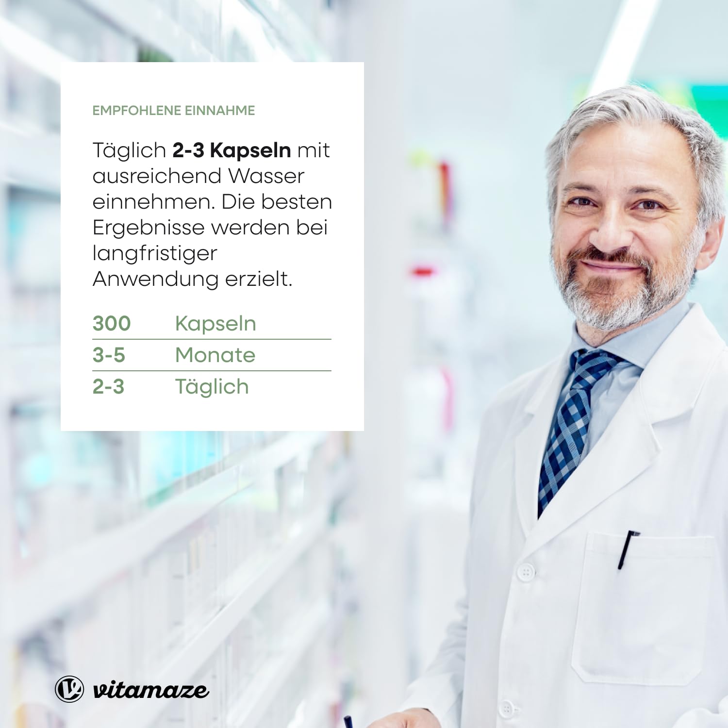 Vitamaze Grünlippmuschel Kapseln hochdosiert 1500 mg Grünlippmuschel Pulver aus Neuseeland pro Tagesdosis, 300 Kapseln. Natürliche Nahrungsergänzung ohne Zusätze, Made in Germany.