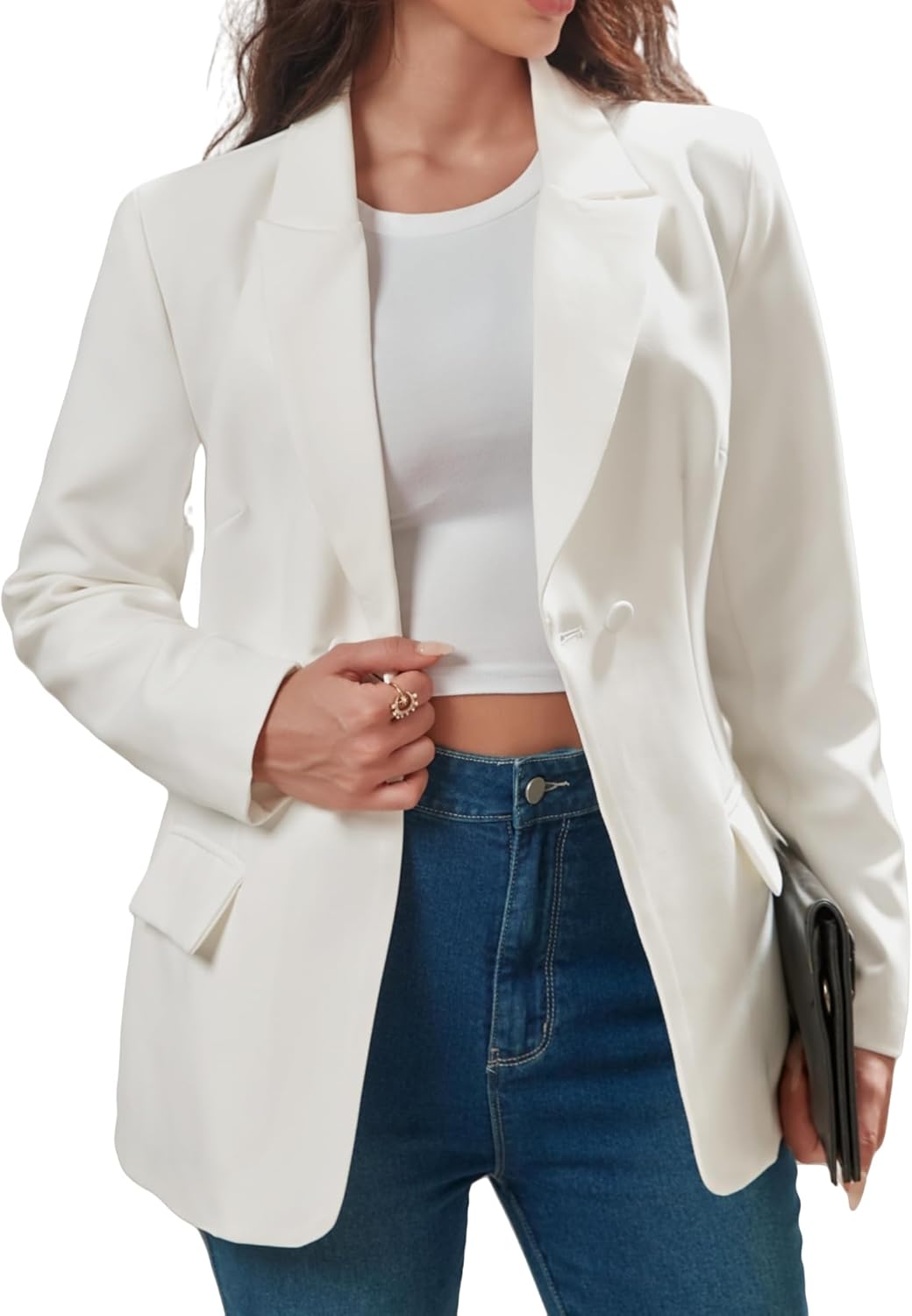 Women's Long Sleeve Notch Lapel Work Suit Blazers Open Front Causal Jacket Outwear ...