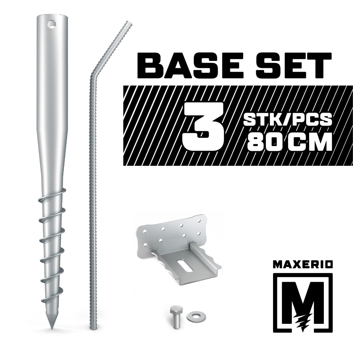 3 Piezas de cimientos de Tornillos Multi-Set, Longitud 80 cm, Juego de Base, galvanizado