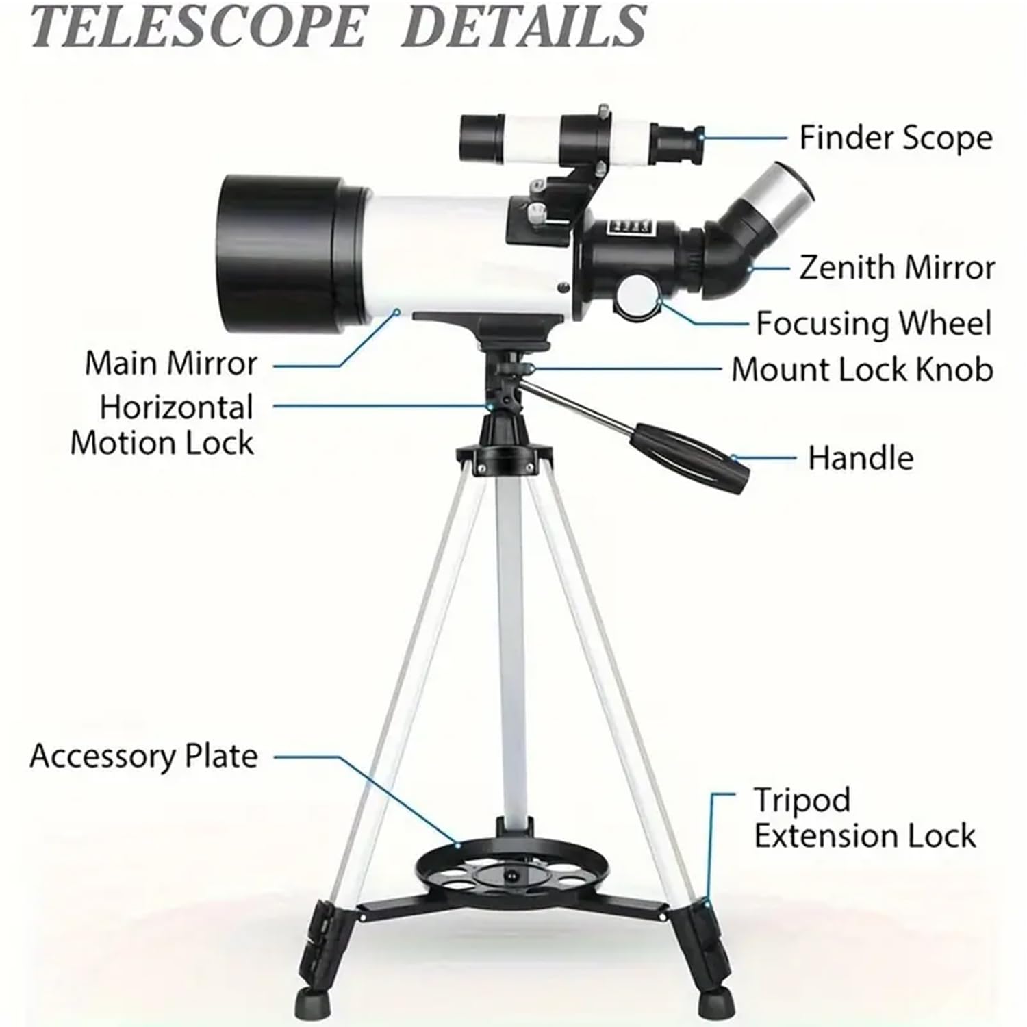 Teleskop, inkl. Linsen, Handyhalterung, Tragetasche 70mm Aperture 400mm Refraktor Teleskope für Anfänger & Kinder, Tragbares Stativ Astronomie Erwachsene Fernrohr Telescope (Schwarz)