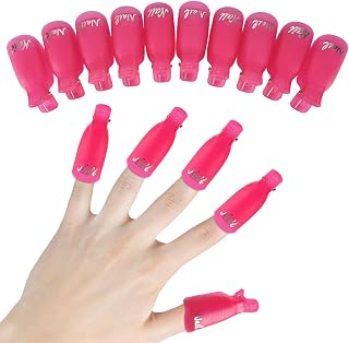 10Pcs Pink Plastic Nail Polish Remover Clips, Acrylic Nail Art Soak Off Wrap Cleaner Cap Clip