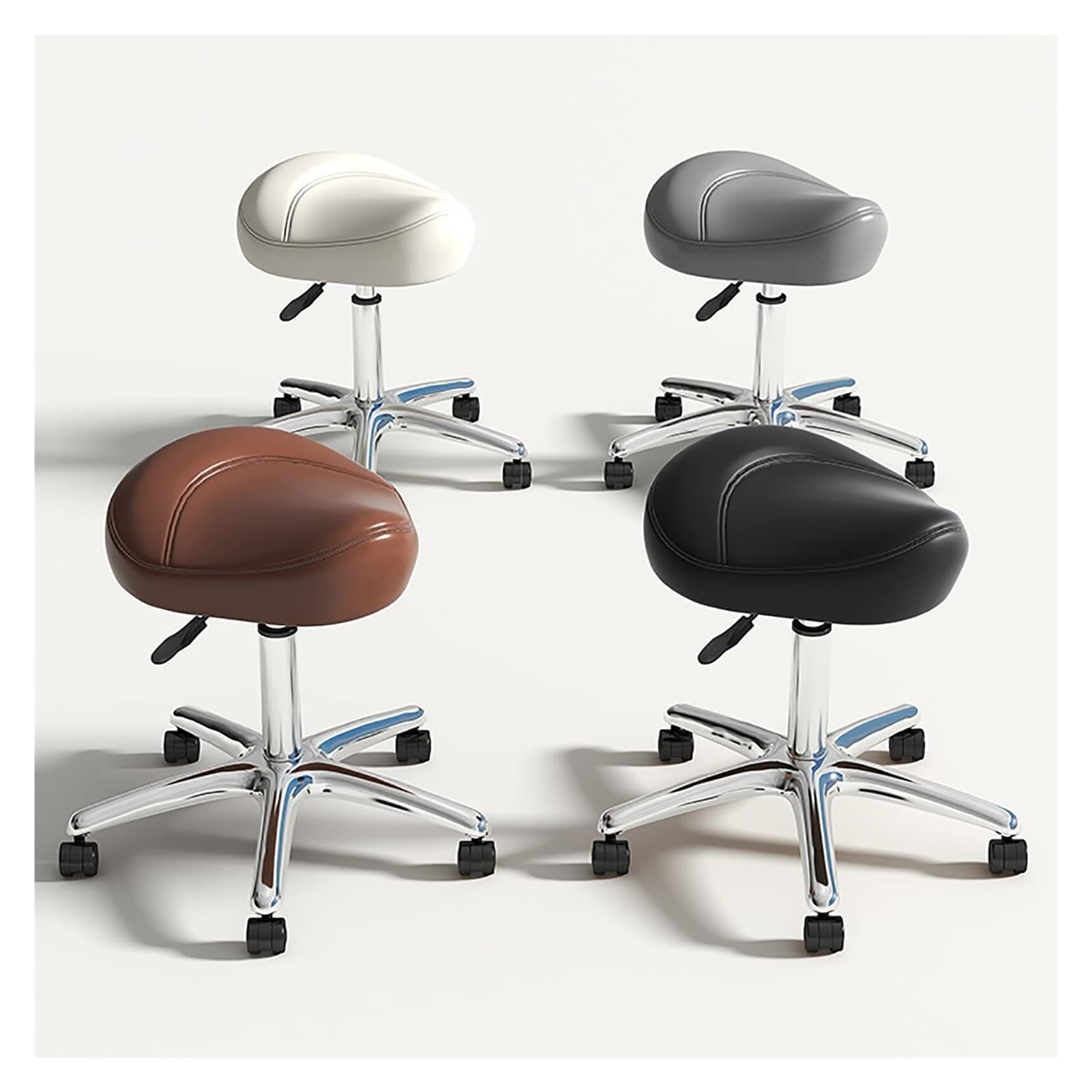 Taburete con Ruedas y Altura Ajustable for Laboratorio, clínica, Dentista, salón, masajes, Oficina y Cocina. Asiento Giratorio Resistente.(C)