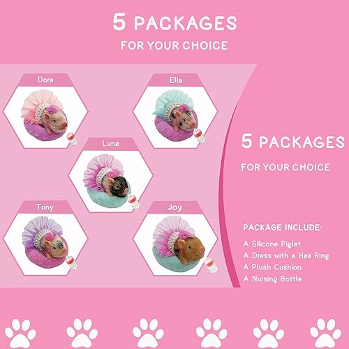 Miniatura 6 de VOLOBE Cerdito de Silicona, 5 Pulgadas Cerdito Mini Suave Realista con Accesorios de Almohadilla para Dormir para Niños y Niñas Cumpleaños (Tony)