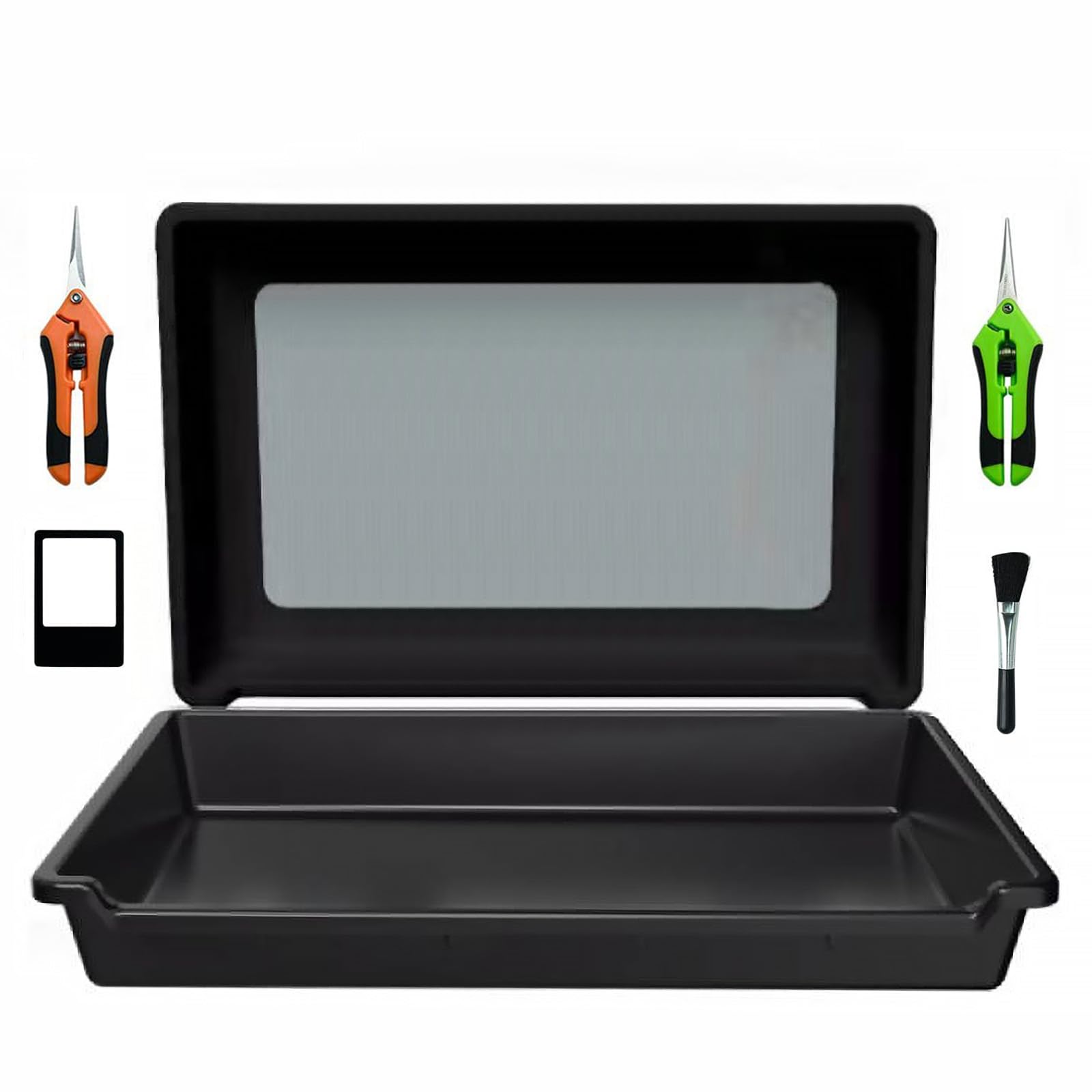 Trim Tray Bin Trimmschale, Pollensieb Blumen 150 Mikron feinmaschiges Sieb und 2 Trimmscheren, Trimmschalen-Set für Pollen und Kräutersieb