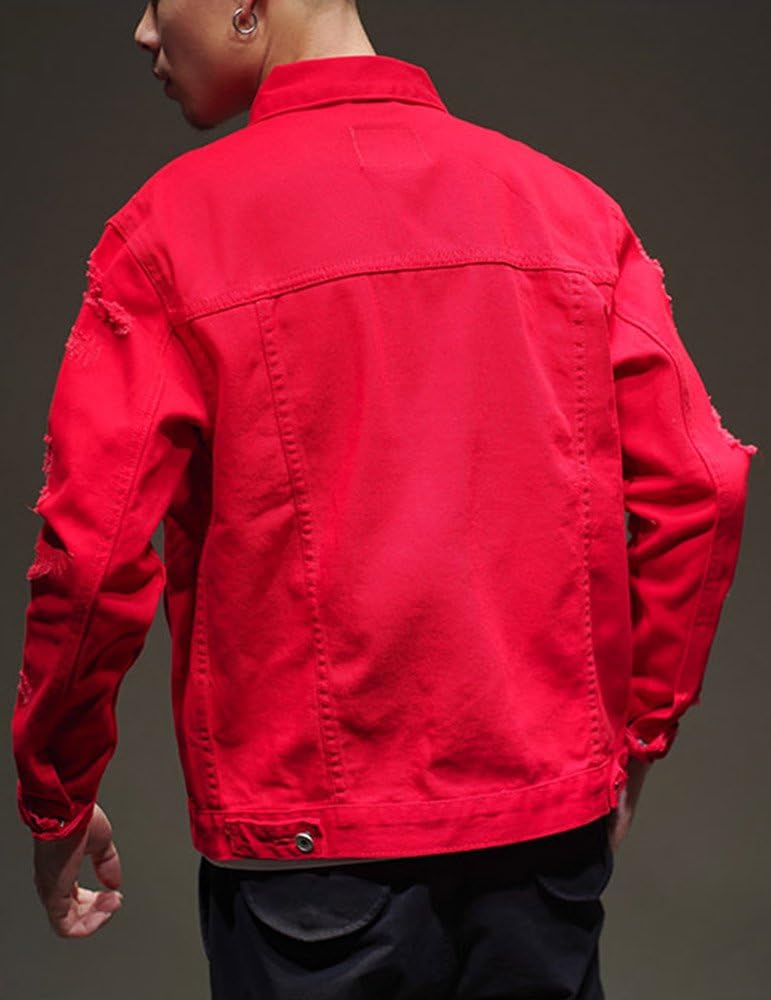 Fashion Men's Motorcycle Vintage Ripped Denim Trucker Jean Jacket