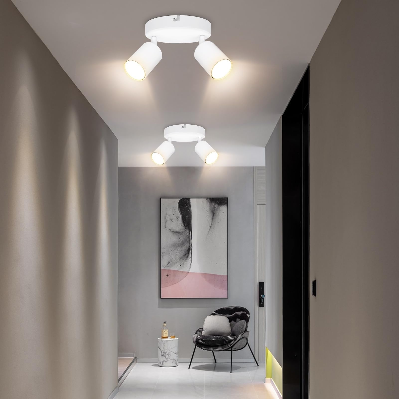 Ketom GU10 Faretti da Soffitto Orientabili, Faretti LED da Soffitto Bianco, Lampada da Soffitto 2 Luci Rotonda, Moderna Faretto da Parete Interno per Barra, Cameretta, Cucina, Senza Lampadina