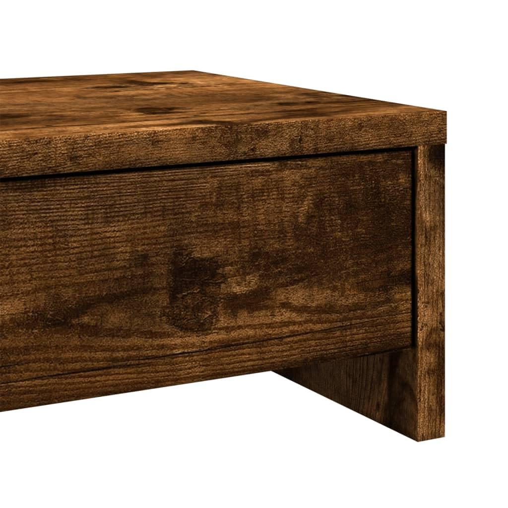 Supporto per monitor con cassetti, in legno di rovere affumicato, 100 x 27 x 15 cm, per ufficio e home office, ripiano ergonomico per laptop, PC, tablet e postazione di lavoro da gioco