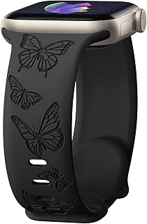 IKANFI Butterfly Engraved Bands Compatible with Apple Watch Band 41mm 40mm 38mm Women, Silicone Butterfly Sport Embossed Strap for iWatch Bands Series SE 8 7 6 5 4 3 2 1-Buterfly-BK38