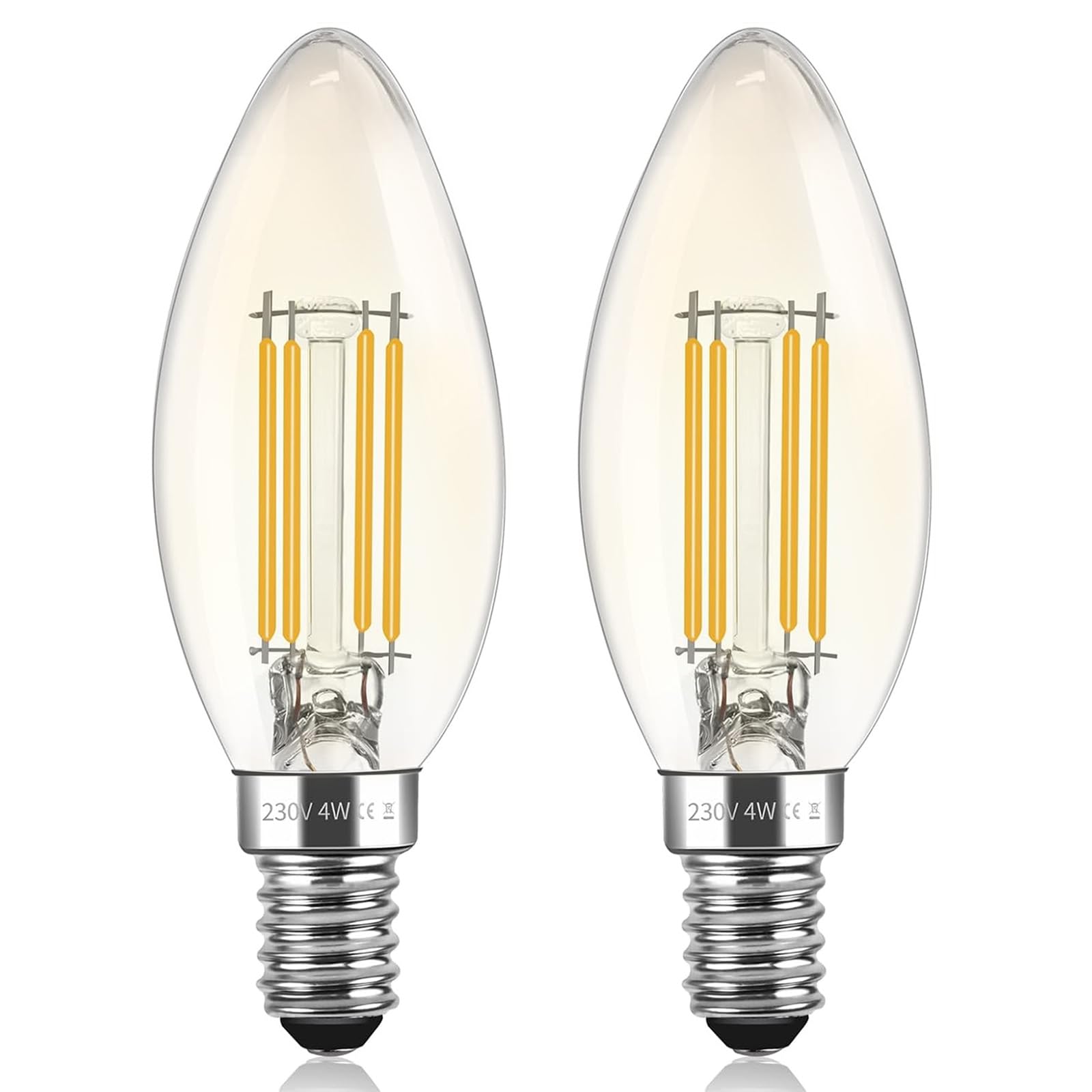 2 Pack C35 E14 LED Candle Bulb, 2700K 4W E14 LED Light Bulb Warm White Amber 220V, 330LM, SES Candle LED Filament Bulb for Chandeliers, Vintage Edison Candle Light Bulb for Wall Lamp (4, Watts)