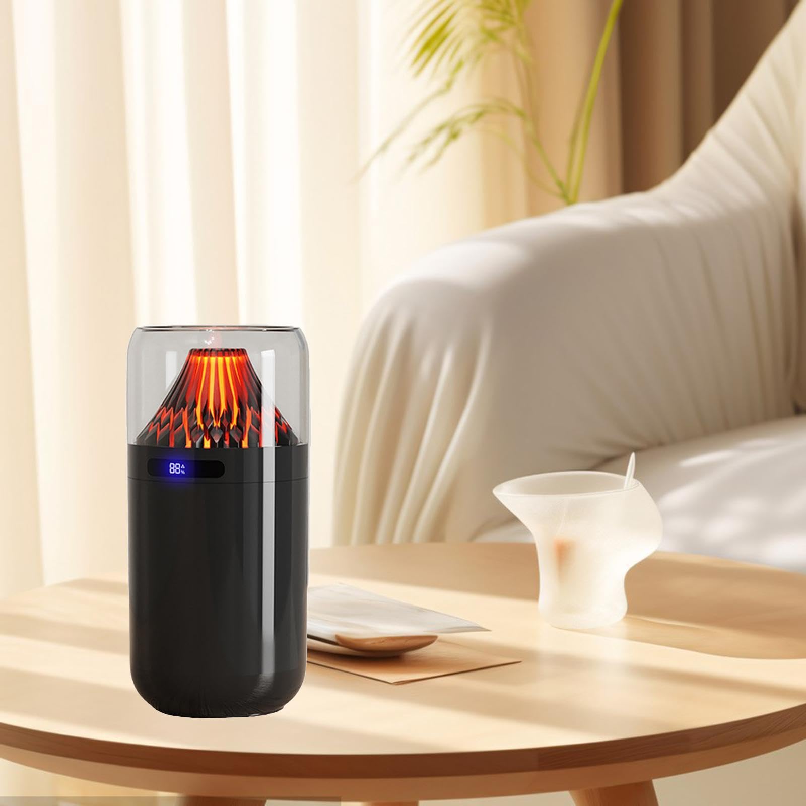 Diffusore di Oli Essenziali Umidificatore Personale Mini Portatile Luce Ambiente Simulazione Vulcano Adatto per Camera Bambini Studio Ufficio Bagno Re, nero
