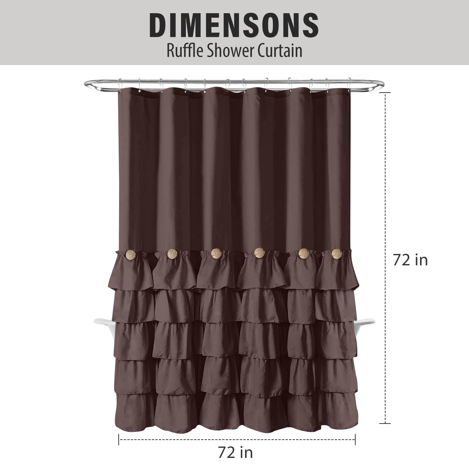 Seasonwood Cortinas de Ducha Marrones para baño, Cortina de Ducha marrón Oscuro con Volantes, Cortina de Ducha de Tela Estilo Granja (marrón)
