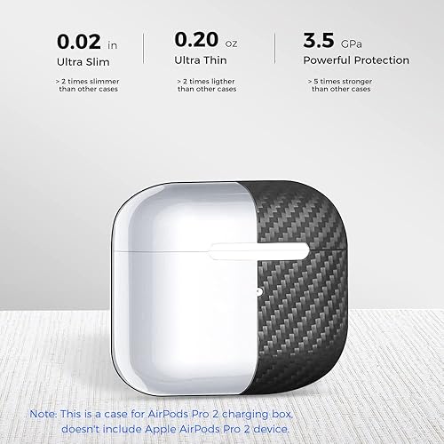 Miniatura 2 de MONOCARBON Funda de fibra de carbono real para AirPods Pro 2 generación 2022 con cordón de rayas  Funda delgada y duradera para accesorios AirPods
