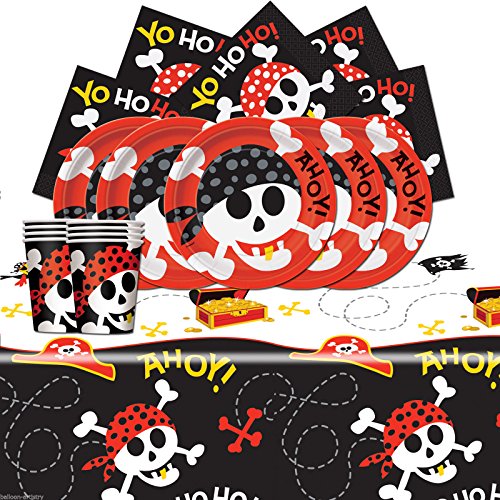 Pirate Paquete Completo de vajilla para Fiesta de cumpleaños Skull Fun Children's para 16