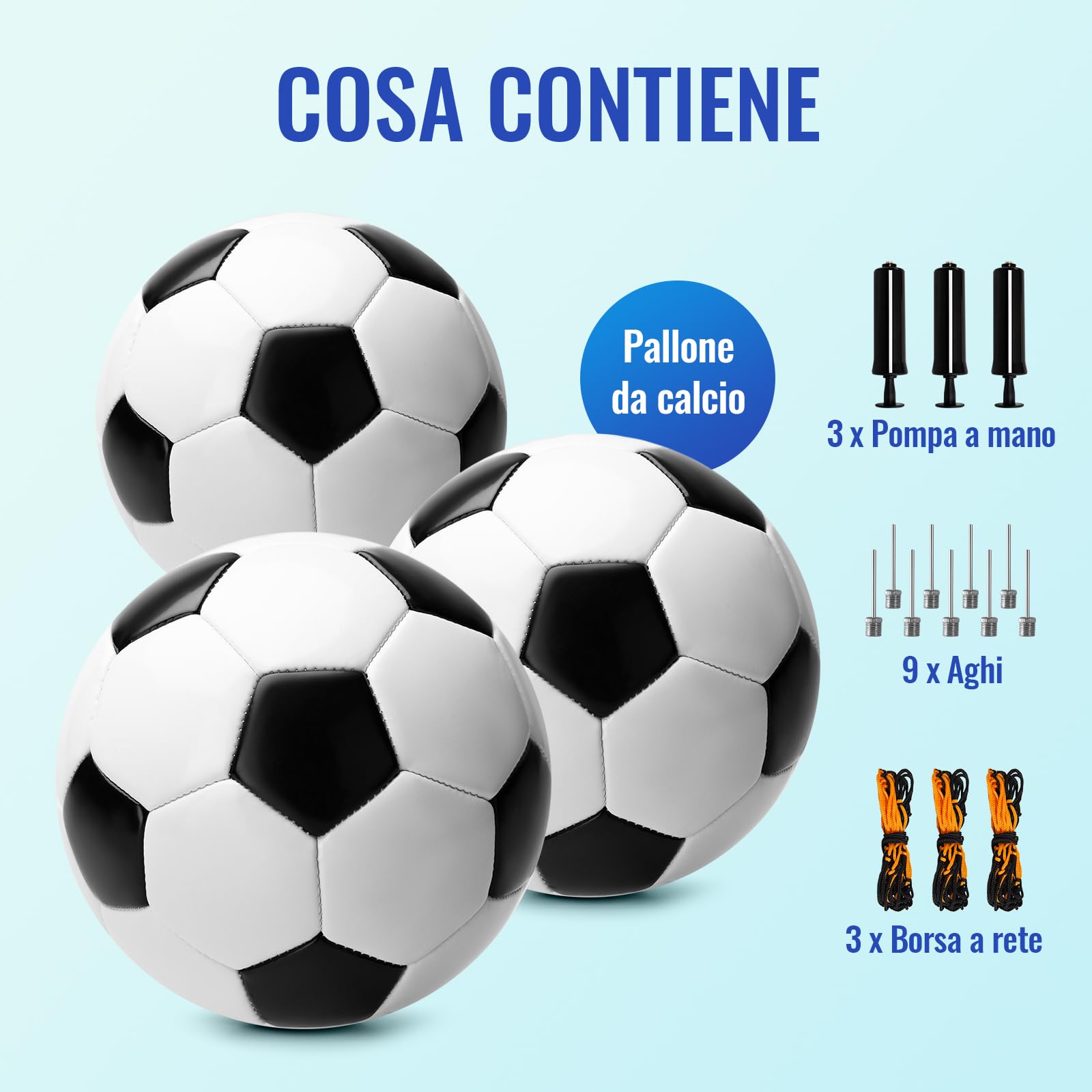 U&C Planet Pacco da 3 Pallone da Calcio Taglia 3 per Bambini con Pompa – Classico Nero e Bianco, Pallone per Allenamento Durevole, Regalo per Bambini e Bambine 3-8 Anni – Uso Interno ed Esterno