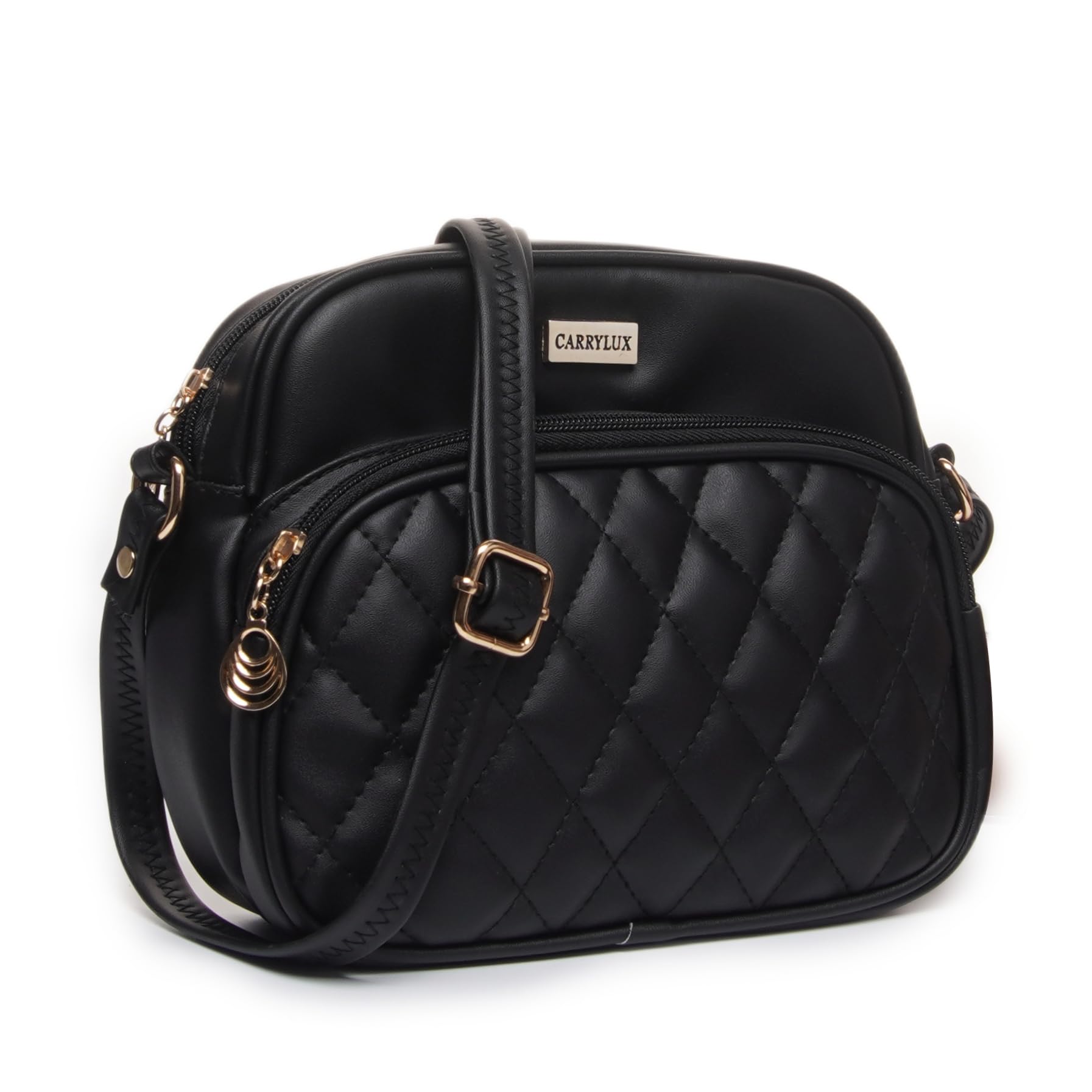Quilted Crossbody Sling Bag Girls/Women, Black-image-22