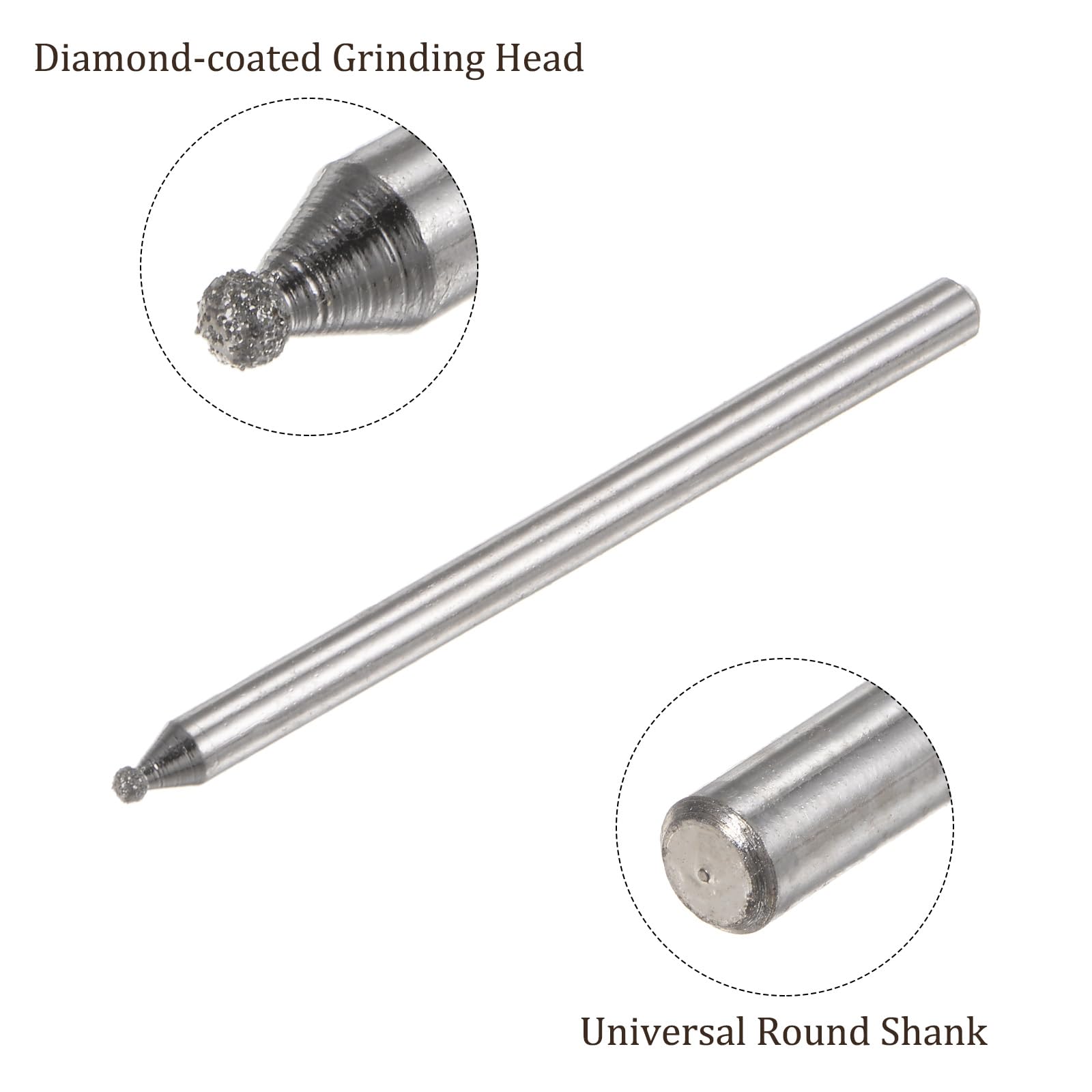Kozelo 50pcs Diamond Grinding Bit - [1mm Dia 120 Grtis] Ball Head Carving Drill Bits Rotary Tool for Carving Polishing Use | 3mm Round Shank