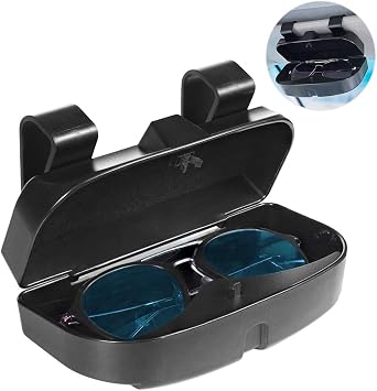 Number-one Car Visor Sunglass Case Holder Clip, Eye Glasses Storage Box with Double Card Slots Car Sunglasses Organizer Mount General for All Car Models Black