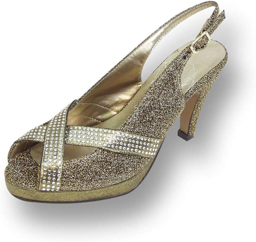 Floral Tiffany (DP758) Women Wide Width High Heel Slingback Platform Pumps GOLD 8.5