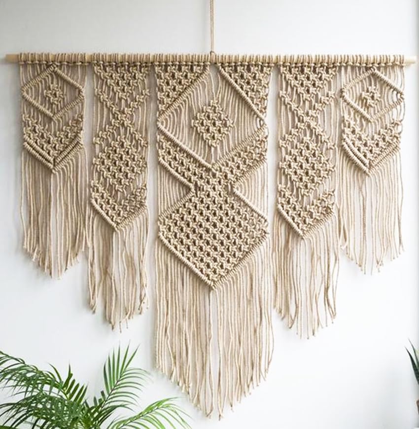 Extra Large Macrame Wall Hanging, Cotton, Geometric Boho Style, Handmade Wall Hanging, Hanging Ornament 30x34 in, Living Room Decor (Coffee Brown)-image-30