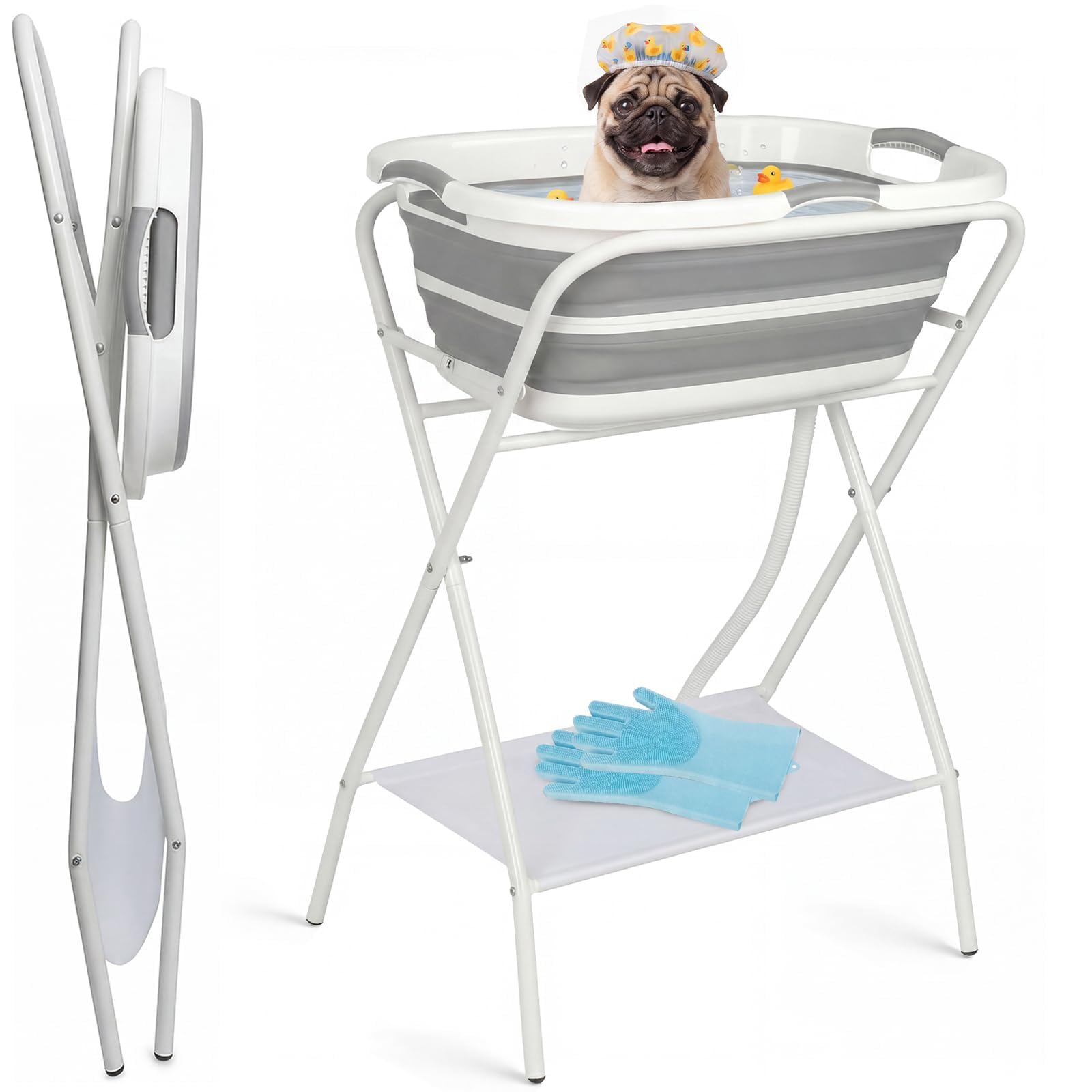 Stazione di lavaggio 2 in 1 per cani, vasca rialzata per animali domestici, vasca pieghevole e portatile per cani, gatti, doccia, toelettatura, interni ed esterni