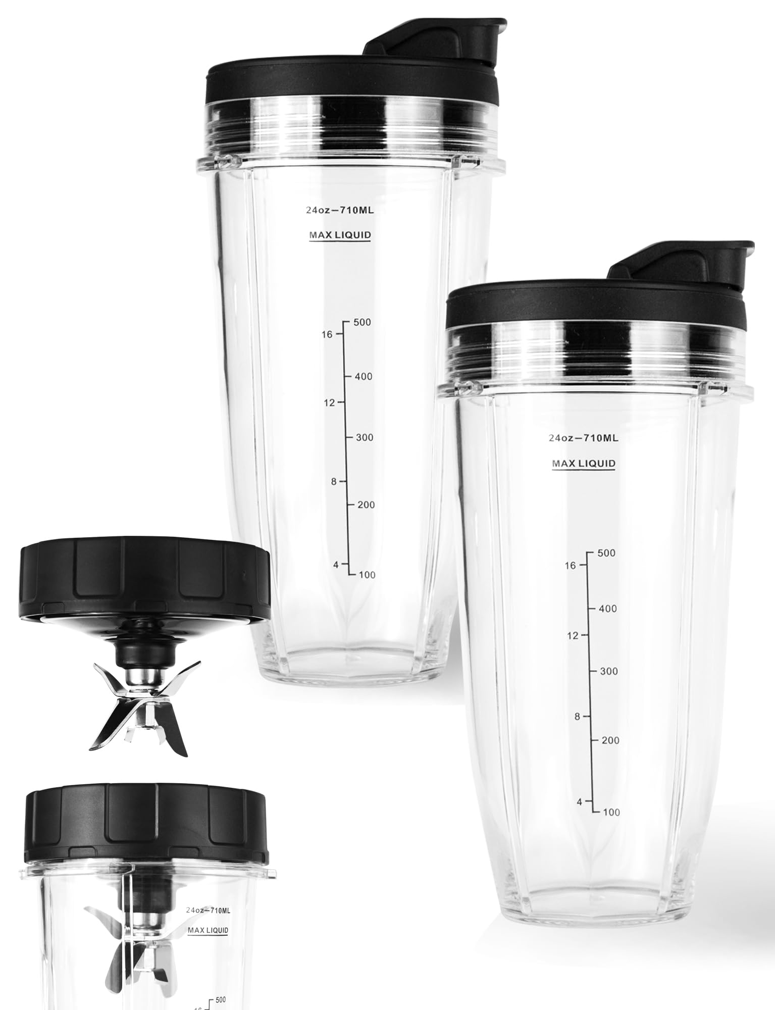 5-częściowe części zamienne do blendera Ninja - 2 kubki 680 ml z pokrywkami na wynos, ostrze 7-finowe, kompatybilne z Nutri Ninja Auto iQ Blenders BN401, BN751, BN801, BL450, BL480, BL640, BL642