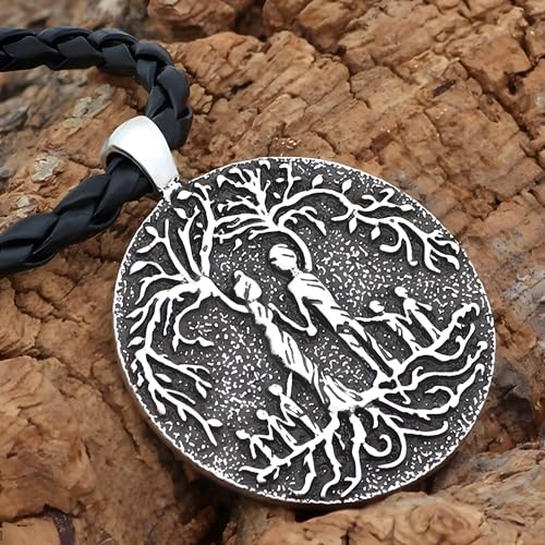 Collier arbre de vie viking avec pendentif rond ciselé en métal rétro