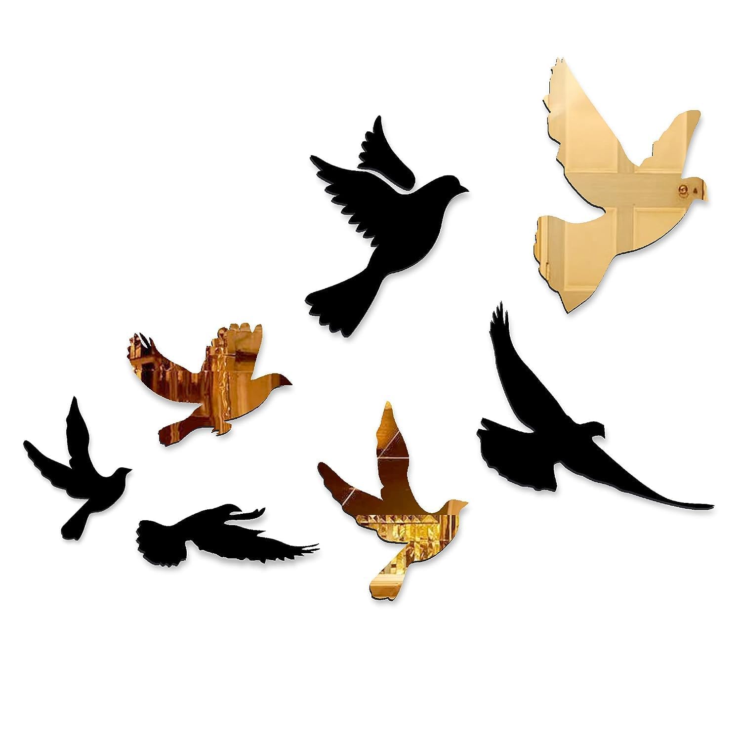 Chote Mote Seller - Birds Golden Mirror Stickers for Wall, Acrylic Mirror, Wall Mirror, 3D Stickers, chidiya Wall Stickers for Room Hall Home and Office (Golden, Pack of 21) (B0D76P241H) Amazon Price History, Amazon Price Tracker