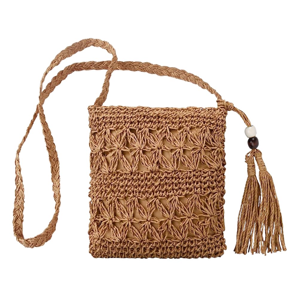 NOKDAL Bolso Paja Mujer Bolsos en Crochet Bolso Crochet Mujer Bolsa de Bandolera de Paja Bolso Verano Pequeño Bolsos de Paja de Playa Bolso Ganchillo Bolso Mimbre para El Uso Diario De Viajes