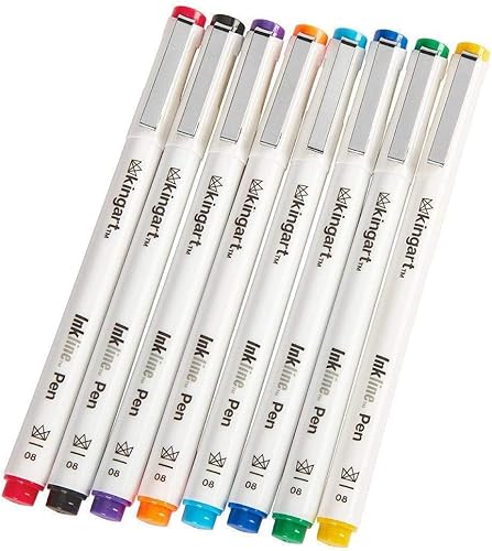 Miniatura 6 de KINGART PRO Inkline - Bolígrafo gráfico de precisión y microlínea, 8 colores, tamaño 08 (0.024 in), tinta japonesa impermeable para arte,