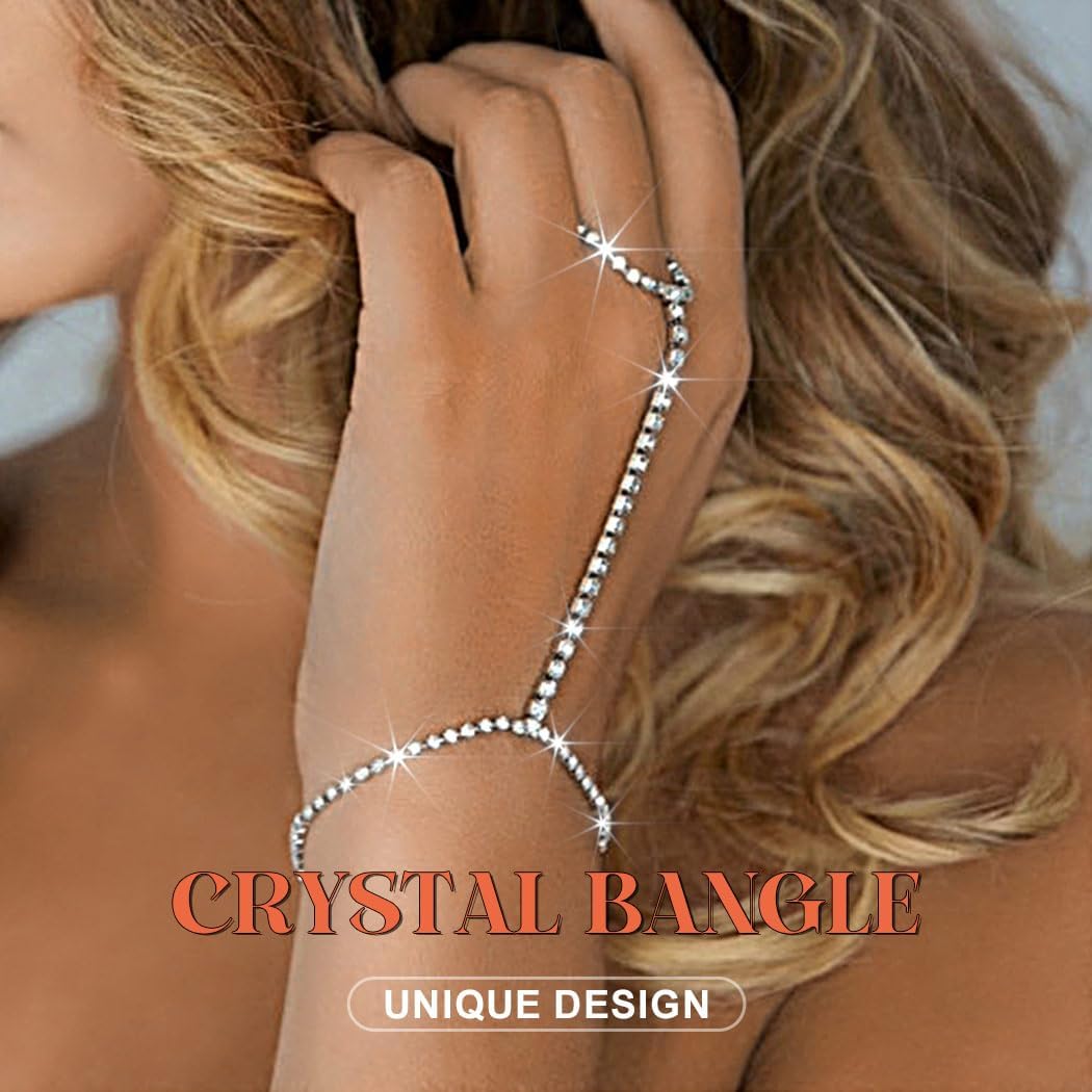 EARENT Rhinestone Hand Chain Bracelet Silver Hand Jewelry Ring Bracelet for Women - Image 6