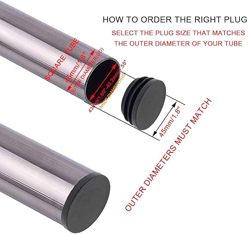Miniatura 8 de 4 tapones redondos de plástico de 1.969 in (2 pulgadas), tapa redonda de plástico negro, tapa de extremo de tubo de tubería, enchufe de acabado de