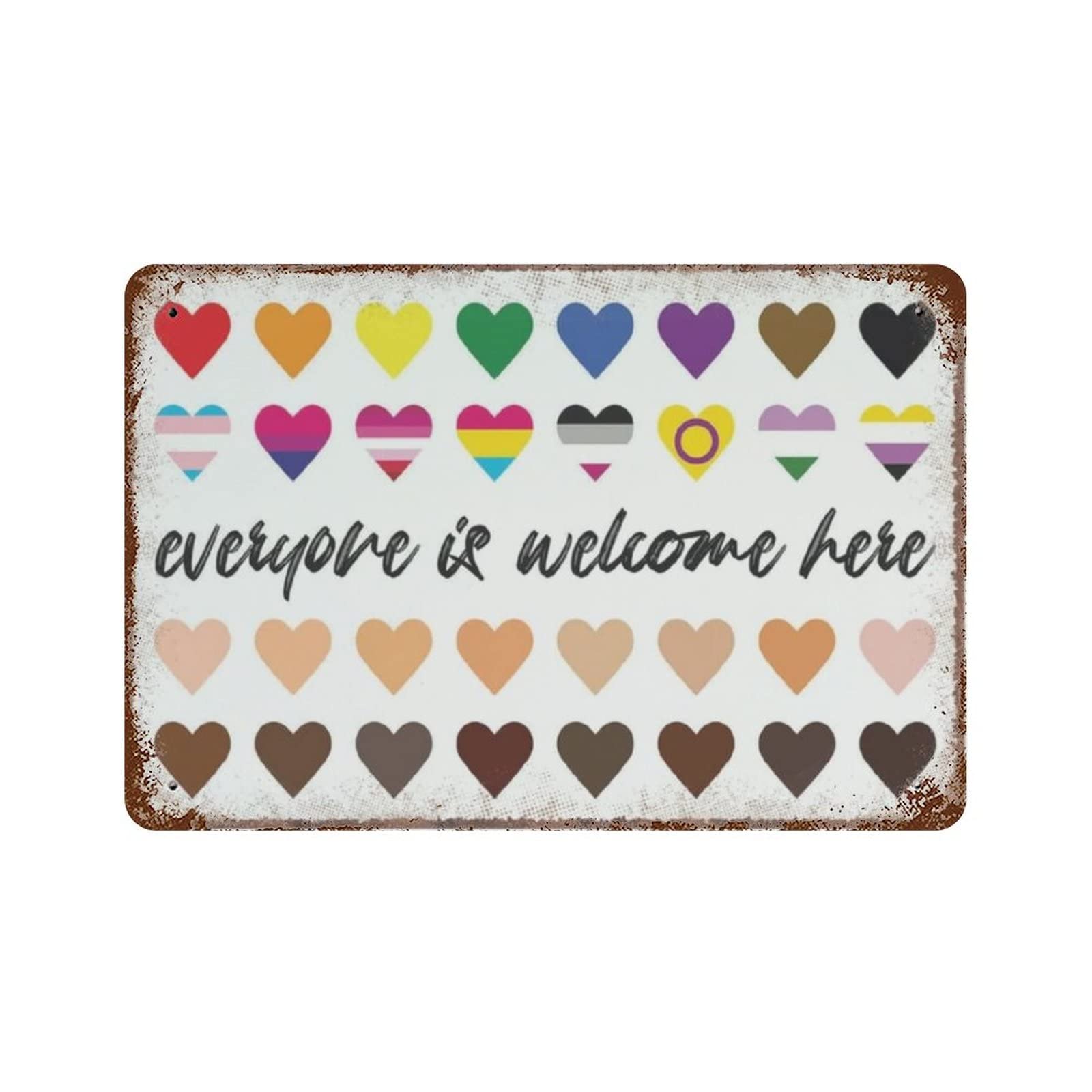 AOOEDM Everyone Is Welcome Here Vintage Metal Tin Sign for Home Coffee Shop Office Wall Art Metal Poster Garage Decor Man Cave Sign Inspirational Quote Wall Decor