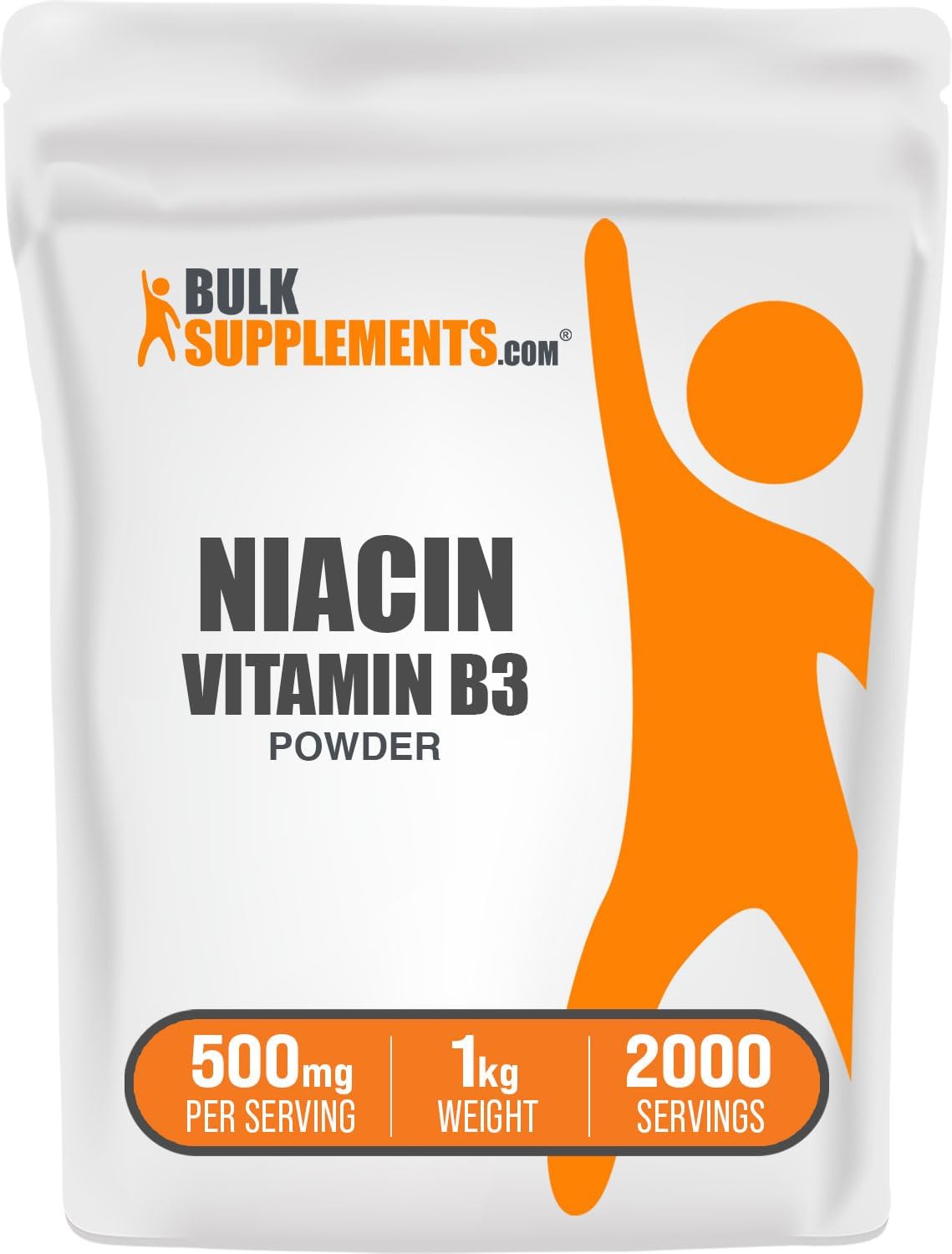 BulkSupplements.com Niacin Powder - Vitamin B3 Supplement, Niacin 500mg - Niacin Flush, Niacin with Flushing - Gluten Free, 500mg of Niacin per Serving, 500g (1.1 lbs) (Pack of 1)