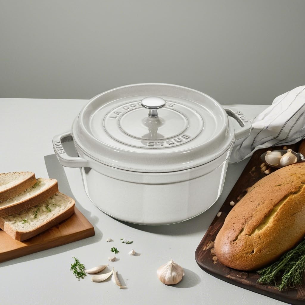 Staub Cast Iron 2.75-qt Round Cocotte - White Truffle, Made in France - Image 5