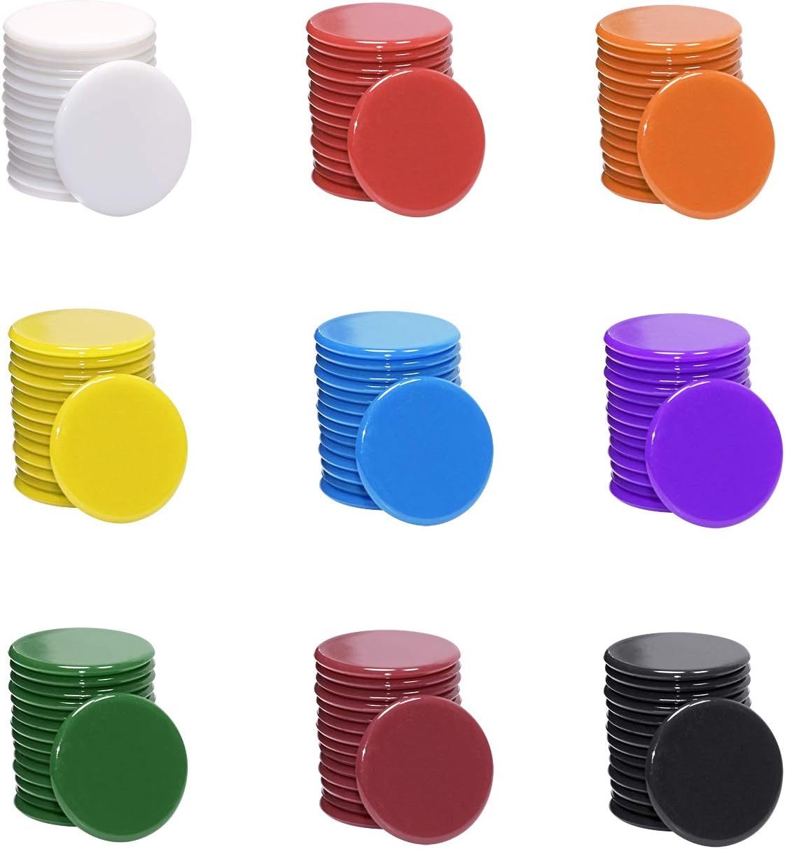 Shapenty 3/4Inch / 19mm Small Plastic Learning Counters Disks Chip Counting Discs Markers for Math Practice and Poker Chips Game Tokens with Storage Box, 9 Colors, 135PCS