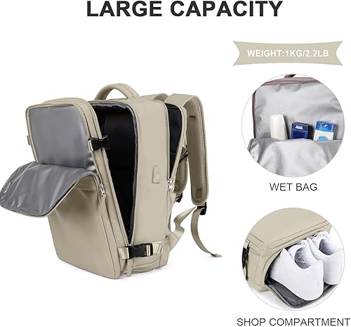 Miniatura 8 de coowoz Mochila de mano para mujeres y hombres, mochila de viaje aprobada por aerolíneas, mochila deportiva para laptop, B- Caqui, Mochila