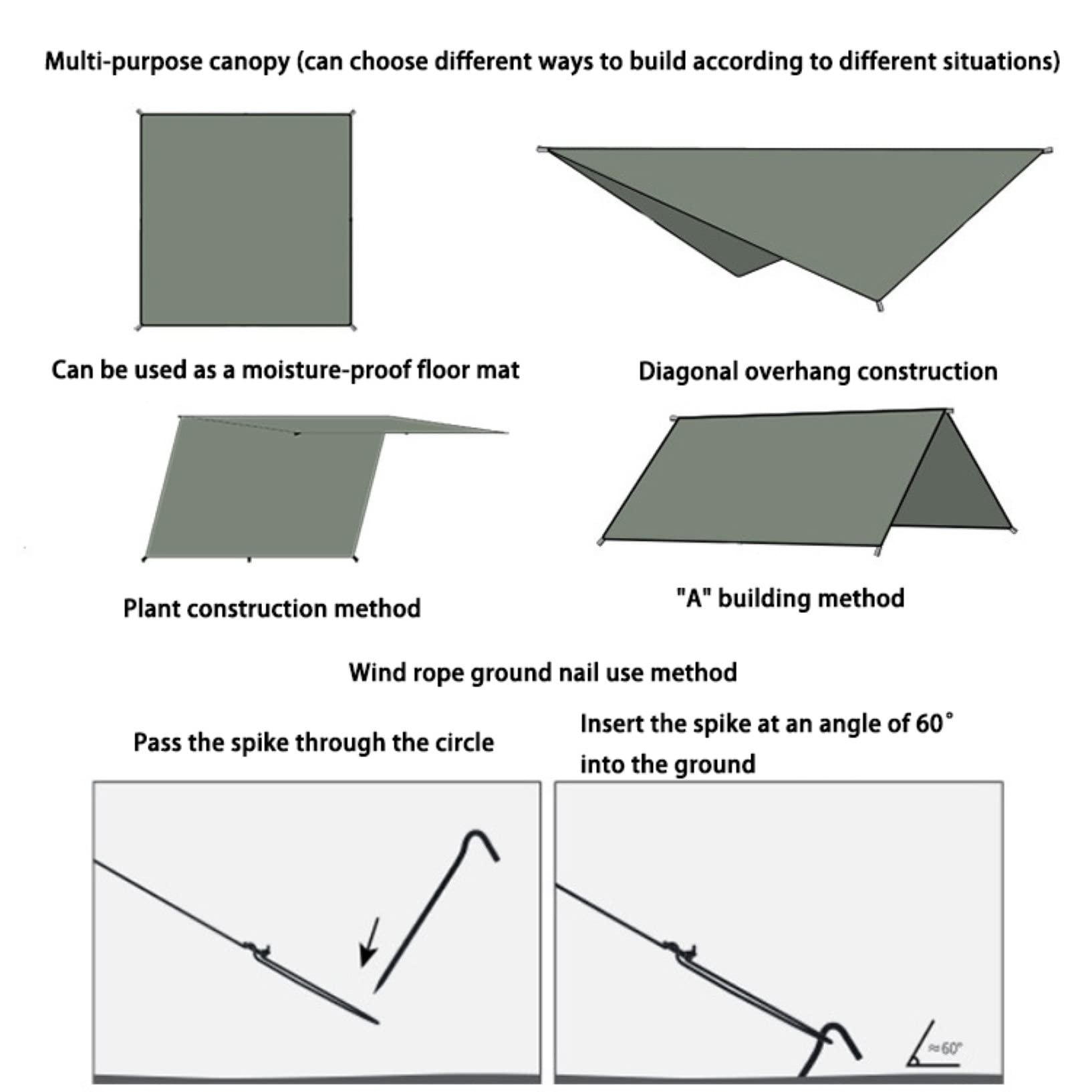 Amaca Rain Fly Camping Tarp,Telo Tenda Esagonale Impermeabile Multifunzionale,Leggero E Compatto For Lo Zaino,L'escursionismo,Il Viaggio (Color : Gray, Size : 300 * 300CM)