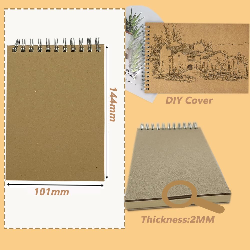 Lot De 6 Carnets à Spirale A6 – Petit Cahier Quadrillé 80 Feuilles, Couverture Kraft, Idéal Pour Notes Et Dessins