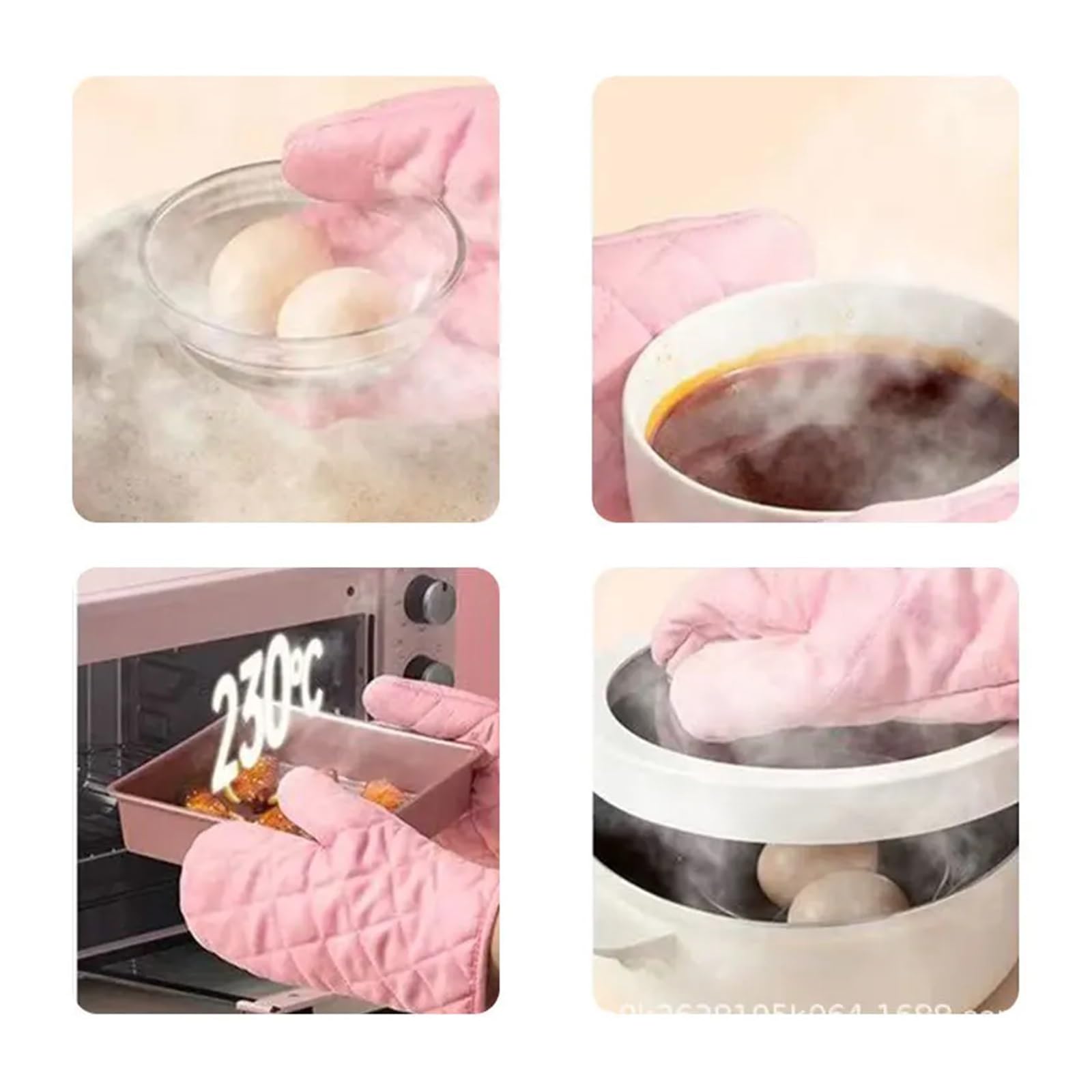MRKU Guantes para Hornear, Guantes de Cocina Resistentes al Calor, Color Rosa, aislantes, Gruesos, Antideslizantes de Doble Cara, Aptos para microondas.