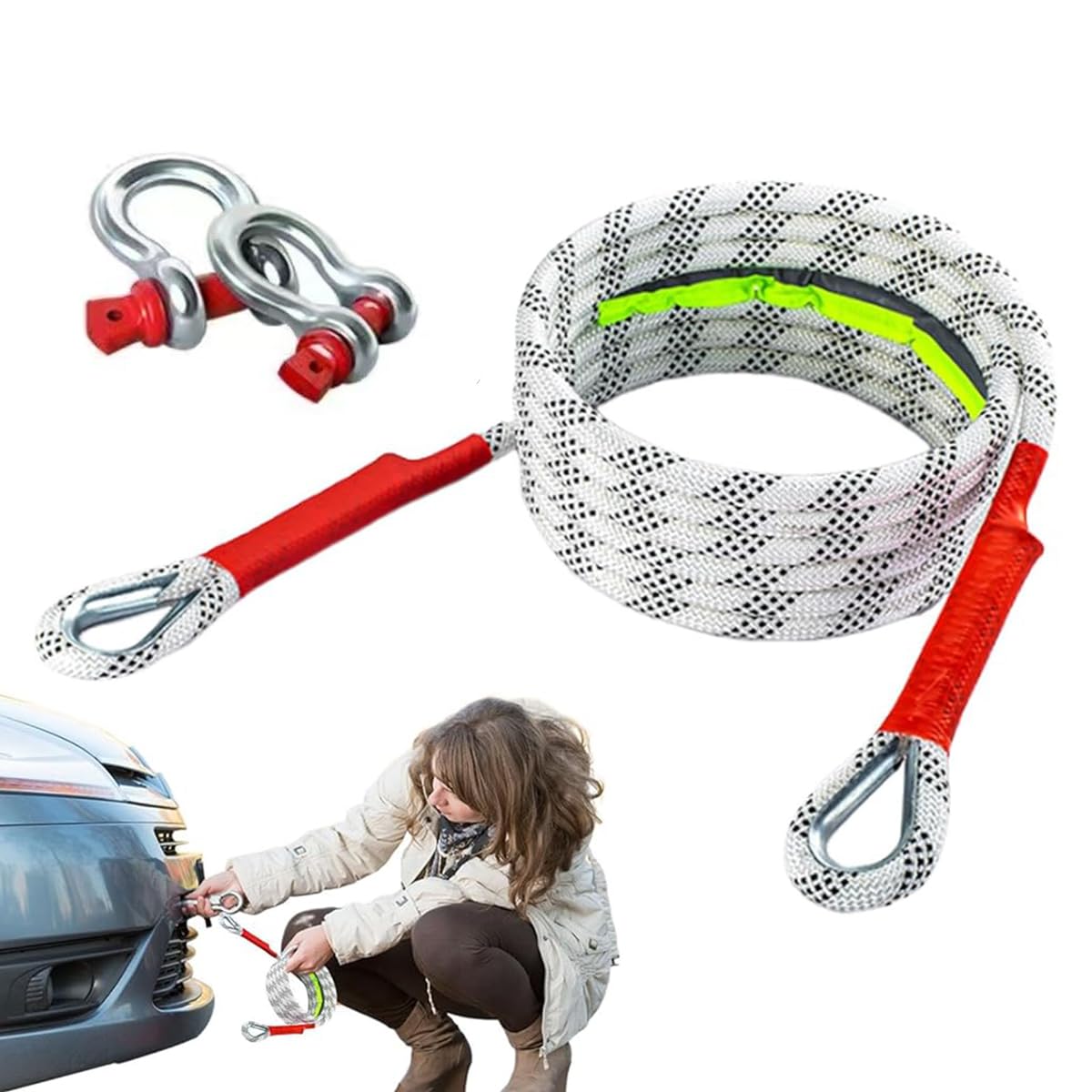 16.4ft -10Ton Tow Rope Heavy Duty 10 Tons 22000-Pound Capacity Towing Cable for Car with Reinforced Loops and Steel Shackles for SUV Truck Off-Road Recovery-image-49