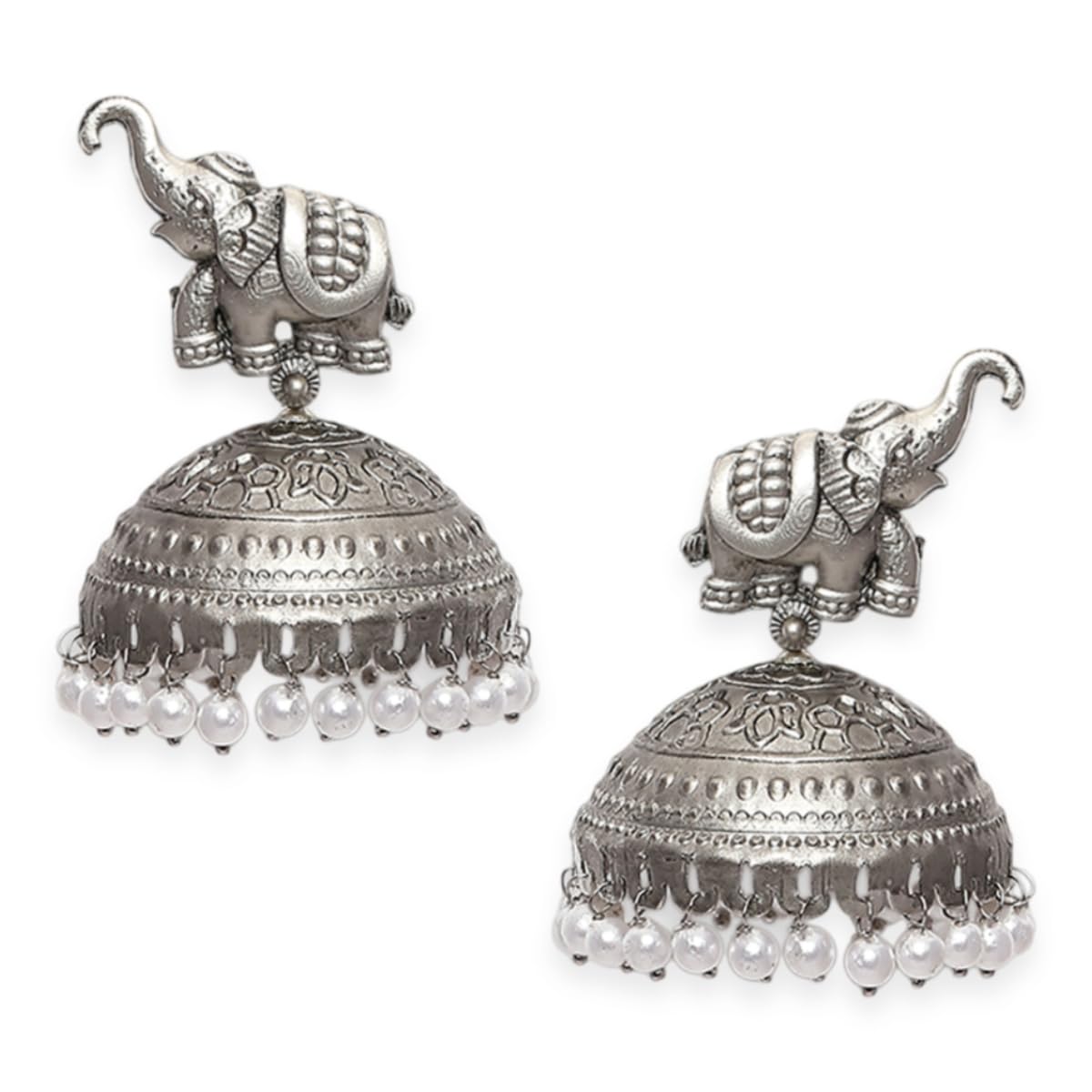 fabula Jewellery Oxidised Silver Large Jhumka Earrings - Elephant Design - For Women & Girls Stylish Latest (CKE279_Z) (B0D7W98GNV) Amazon Price History, Amazon Price Tracker