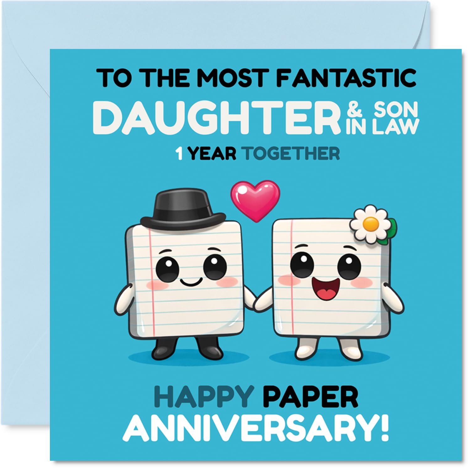 Cute 1st Anniversary Card for Daughter & Son in Law - Celebrating One Year of Wedded Bliss - 145mm Square, Envelope Included