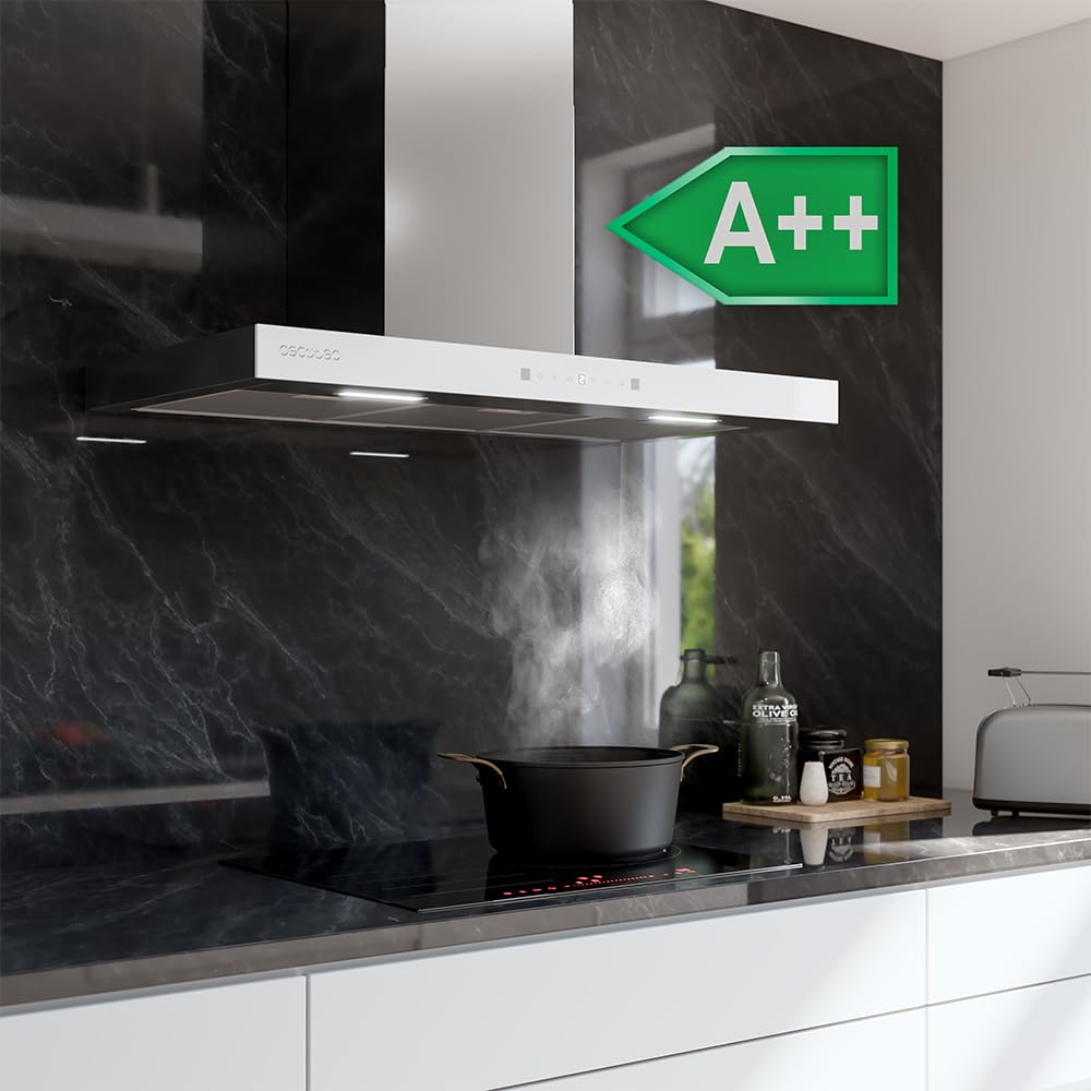 Cecotec Hotte Aspirante Flux TT 905500 Glass White A++ 90 cm 70W 550m3/h Commande Tactile LED