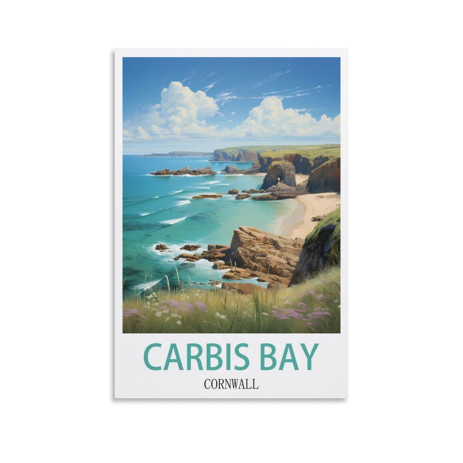 Vintage Metal Tin Sign,Carbis Bay Cornwalls,Vintage Tin Sign Metal Retro Art Wall Poster for Home Club Garden Decor 30x40cm